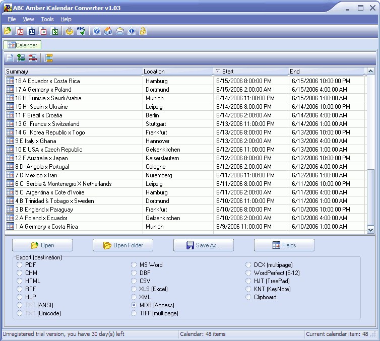 ABC Amber iCalendar Converter - converts events from ICS and VCS files ...